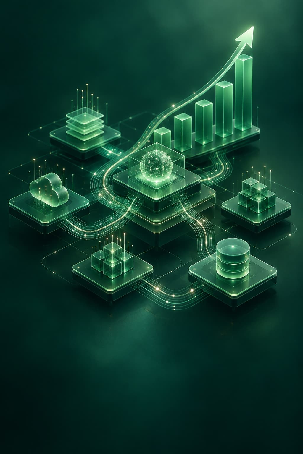 Connected software systems and an upward growth path representing profitable business growth